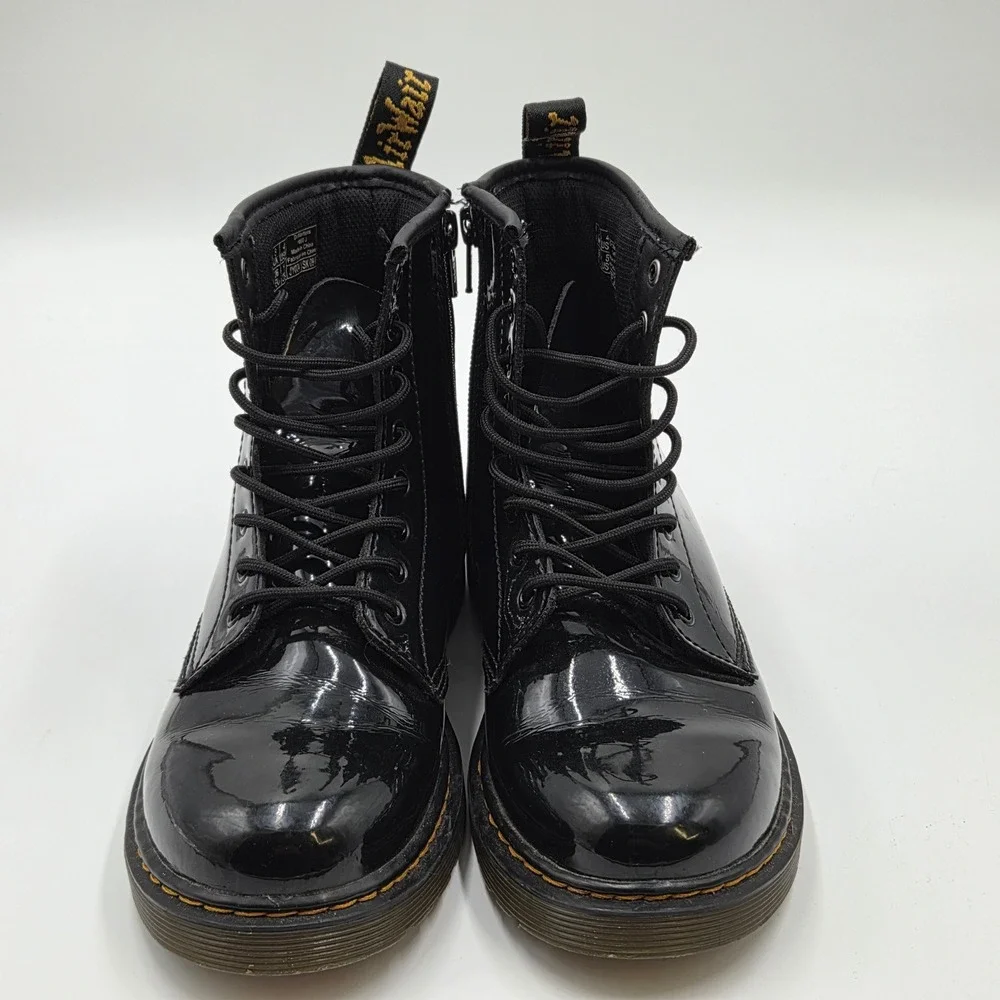 Dr. Martens 8-Eye Combat Boot 1460J Side Zip Gloss Black Junior Kids 4M